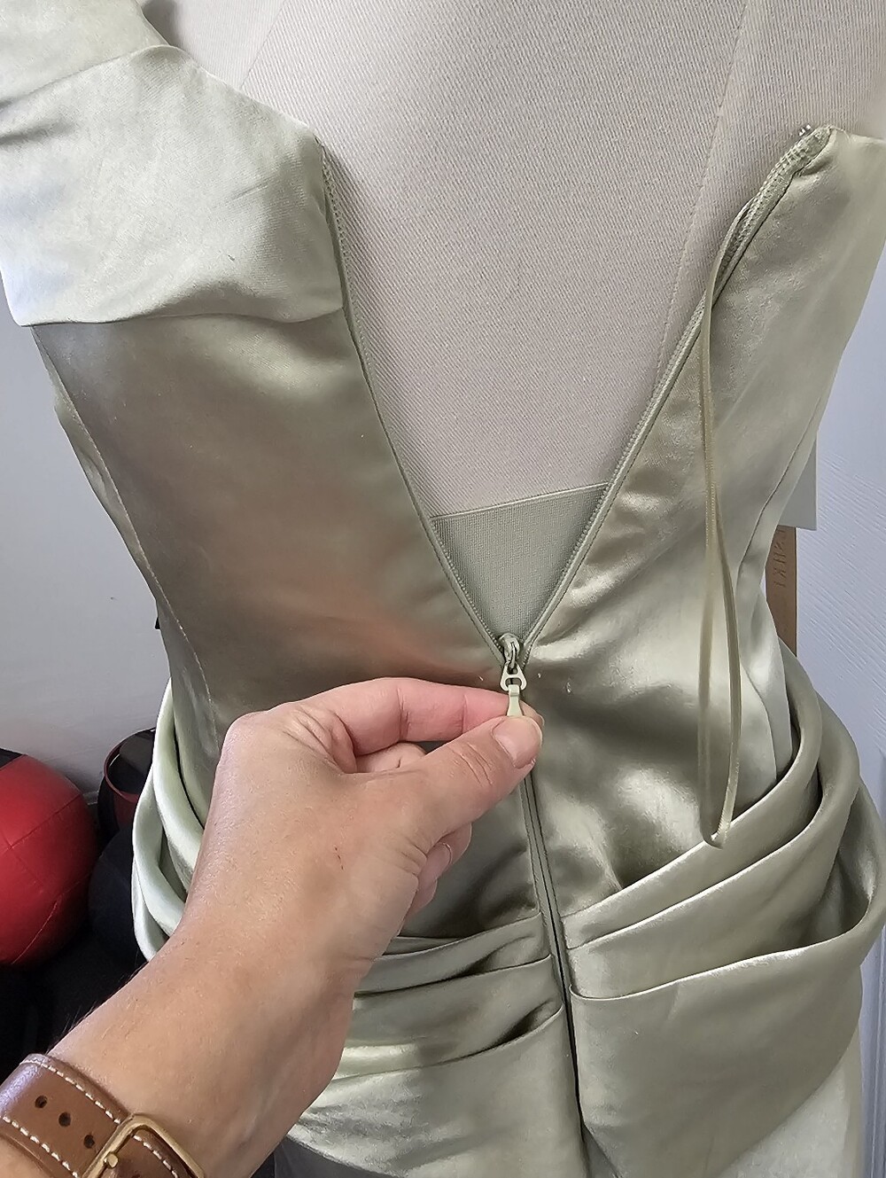 New Meshki Jasmine Strapless Satin Maxi Dress - Sage Size S $255 - Picture 5 of 14